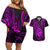 Polynesian Guam Coat of Arms Couples Matching Off Shoulder Short Dress and Hawaiian Shirt Polynesian Tribal Tattoo Purple Version