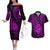 Polynesian Guam Coat of Arms Couples Matching Off The Shoulder Long Sleeve Dress and Hawaiian Shirt Polynesian Tribal Tattoo Purple Version