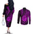 Polynesian Guam Coat of Arms Couples Matching Off The Shoulder Long Sleeve Dress and Long Sleeve Button Shirt Polynesian Tribal Tattoo Purple Version