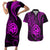 Polynesian Guam Coat of Arms Couples Matching Short Sleeve Bodycon Dress and Hawaiian Shirt Polynesian Tribal Tattoo Purple Version