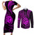 Polynesian Guam Coat of Arms Couples Matching Short Sleeve Bodycon Dress and Long Sleeve Button Shirt Polynesian Tribal Tattoo Purple Version