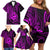 Polynesian Guam Coat of Arms Family Matching Off Shoulder Short Dress and Hawaiian Shirt Polynesian Tribal Tattoo Purple Version