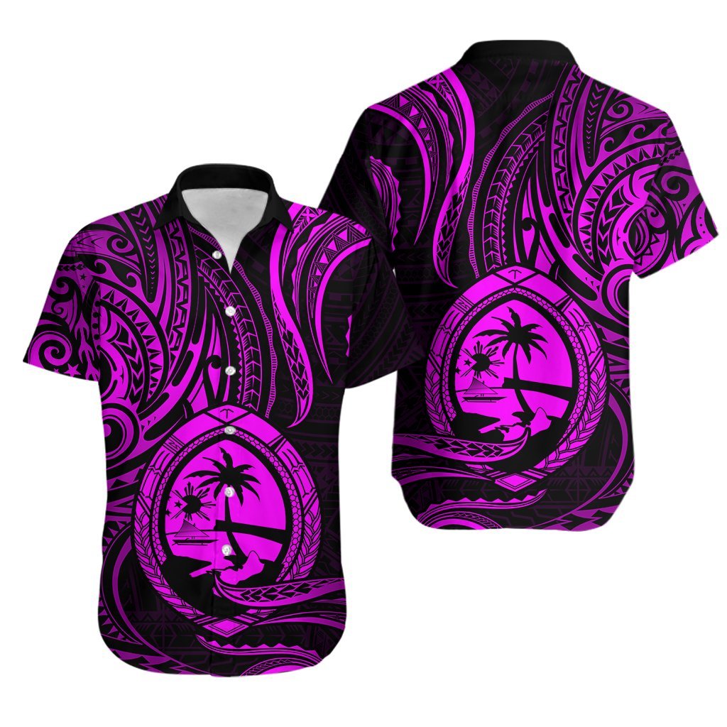 Polynesian Pride Guam Hawaiian Shirt With Polynesian Tribal Tattoo and Coat of Arms Purple Version LT9 Purple - Polynesian Pride