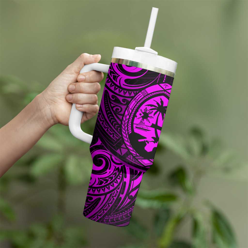 Polynesian Guam Coat of Arms Tumbler With Handle Polynesian Tribal Tattoo Purple Version LT9 - Polynesian Pride
