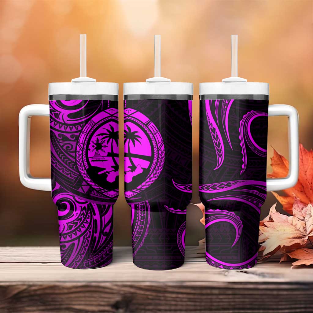 Polynesian Guam Coat of Arms Tumbler With Handle Polynesian Tribal Tattoo Purple Version LT9 - Polynesian Pride
