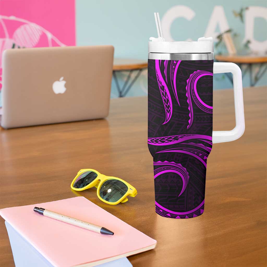 Polynesian Guam Coat of Arms Tumbler With Handle Polynesian Tribal Tattoo Purple Version LT9 - Polynesian Pride