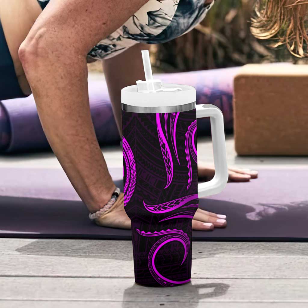 Polynesian Guam Coat of Arms Tumbler With Handle Polynesian Tribal Tattoo Purple Version LT9 - Polynesian Pride