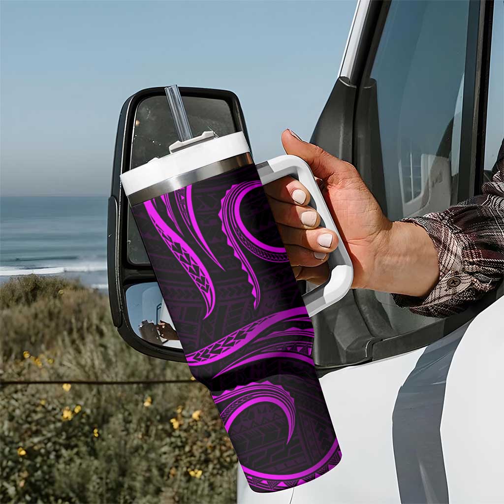 Polynesian Guam Coat of Arms Tumbler With Handle Polynesian Tribal Tattoo Purple Version LT9 - Polynesian Pride