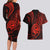 Polynesian Guam Coat of Arms Couples Matching Long Sleeve Bodycon Dress and Hawaiian Shirt Polynesian Tribal Tattoo Red Version