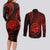 Polynesian Guam Coat of Arms Couples Matching Long Sleeve Bodycon Dress and Long Sleeve Button Shirt Polynesian Tribal Tattoo Red Version