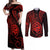 Polynesian Guam Coat of Arms Couples Matching Off Shoulder Maxi Dress and Long Sleeve Button Shirt Polynesian Tribal Tattoo Red Version