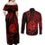 Polynesian Guam Coat of Arms Couples Matching Off Shoulder Maxi Dress and Long Sleeve Button Shirt Polynesian Tribal Tattoo Red Version