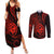 Polynesian Guam Coat of Arms Couples Matching Summer Maxi Dress and Long Sleeve Button Shirt Polynesian Tribal Tattoo Red Version