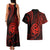 Polynesian Guam Coat of Arms Couples Matching Tank Maxi Dress and Hawaiian Shirt Polynesian Tribal Tattoo Red Version