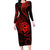 Polynesian Guam Coat of Arms Family Matching Long Sleeve Bodycon Dress and Hawaiian Shirt Polynesian Tribal Tattoo Red Version