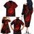 Polynesian Guam Coat of Arms Family Matching Off The Shoulder Long Sleeve Dress and Hawaiian Shirt Polynesian Tribal Tattoo Red Version