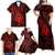 Polynesian Guam Coat of Arms Family Matching Off Shoulder Maxi Dress and Hawaiian Shirt Polynesian Tribal Tattoo Red Version