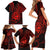 Polynesian Guam Coat of Arms Family Matching Short Sleeve Bodycon Dress and Hawaiian Shirt Polynesian Tribal Tattoo Red Version