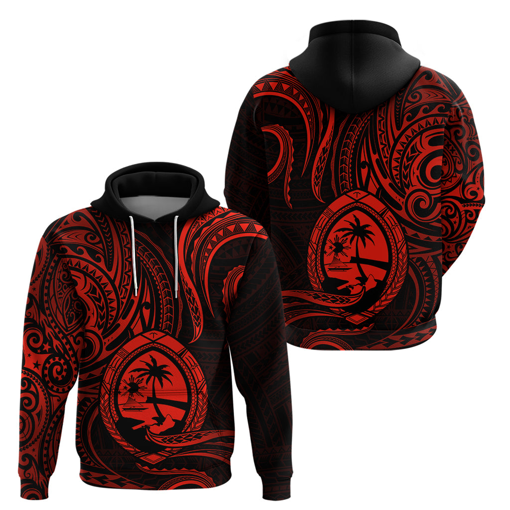 Polynesian Pride Guam Hoodie With Polynesian Tribal Tattoo and Coat of Arms Red Version LT9 Red - Polynesian Pride