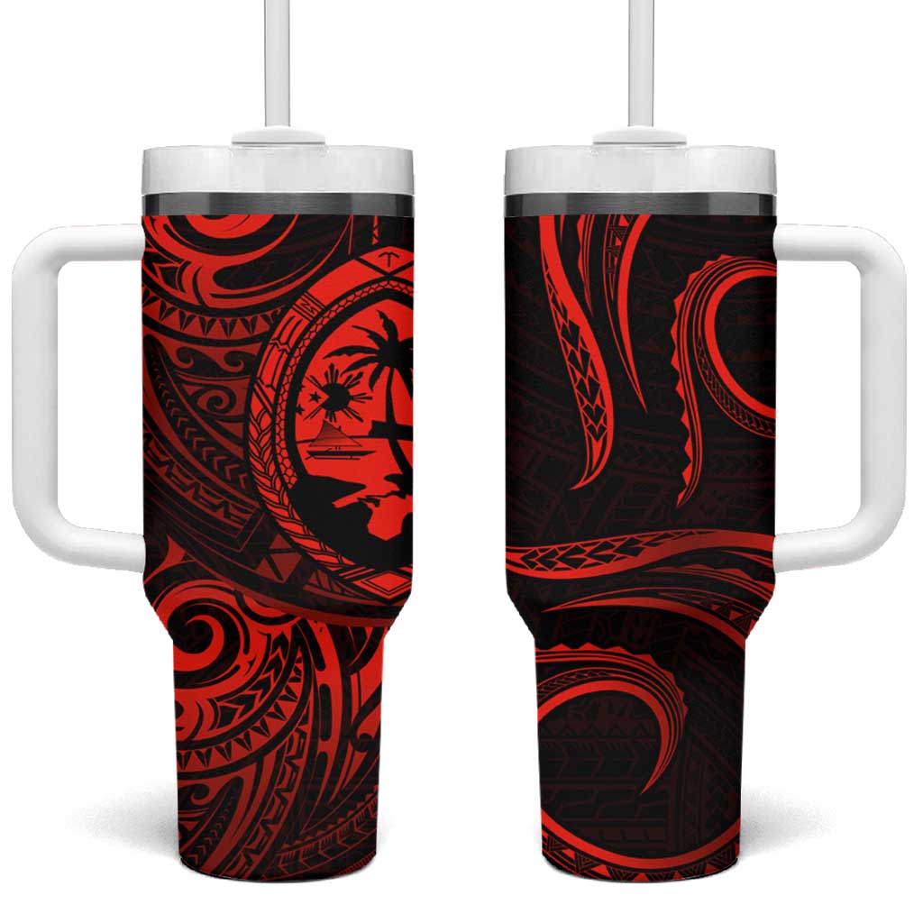 Polynesian Guam Coat of Arms Tumbler With Handle Polynesian Tribal Tattoo Red Version LT9 One Size: 40 oz Red - Polynesian Pride