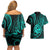 Polynesian Guam Coat of Arms Couples Matching Off Shoulder Short Dress and Hawaiian Shirt Polynesian Tribal Tattoo Turquoise Version