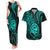 Polynesian Guam Coat of Arms Couples Matching Tank Maxi Dress and Hawaiian Shirt Polynesian Tribal Tattoo Turquoise Version