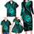 Polynesian Guam Coat of Arms Family Matching Long Sleeve Bodycon Dress and Hawaiian Shirt Polynesian Tribal Tattoo Turquoise Version