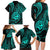 Polynesian Guam Coat of Arms Family Matching Long Sleeve Bodycon Dress and Hawaiian Shirt Polynesian Tribal Tattoo Turquoise Version