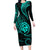 Polynesian Guam Coat of Arms Family Matching Long Sleeve Bodycon Dress and Hawaiian Shirt Polynesian Tribal Tattoo Turquoise Version