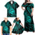 Polynesian Guam Coat of Arms Family Matching Off Shoulder Maxi Dress and Hawaiian Shirt Polynesian Tribal Tattoo Turquoise Version