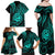 Polynesian Guam Coat of Arms Family Matching Off Shoulder Maxi Dress and Hawaiian Shirt Polynesian Tribal Tattoo Turquoise Version