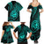 Polynesian Guam Coat of Arms Family Matching Summer Maxi Dress and Hawaiian Shirt Polynesian Tribal Tattoo Turquoise Version