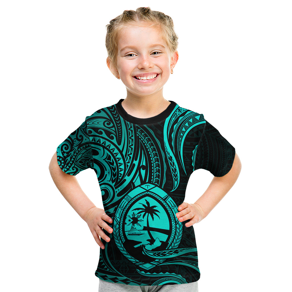 Polynesian Pride Guam Kid T Shirt With Polynesian Tribal Tattoo and Coat of Arms Turquoise Version LT9 turquoise - Polynesian Pride