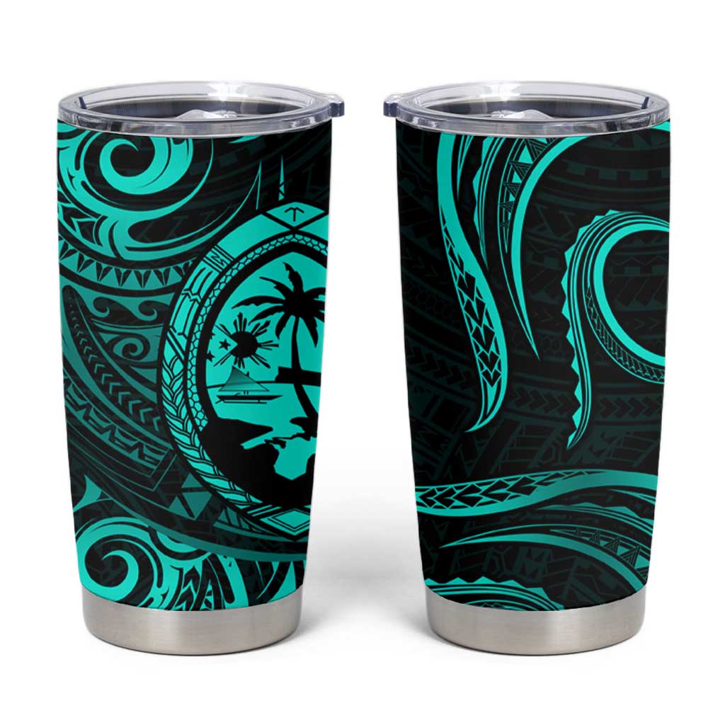 Polynesian Guam Coat of Arms Tumbler Cup Polynesian Tribal Tattoo Turquoise Version LT9 Turquoise - Polynesian Pride