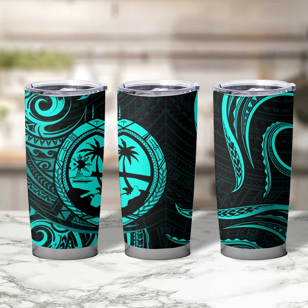 Polynesian Guam Coat of Arms Tumbler Cup Polynesian Tribal Tattoo Turquoise Version LT9 - Polynesian Pride