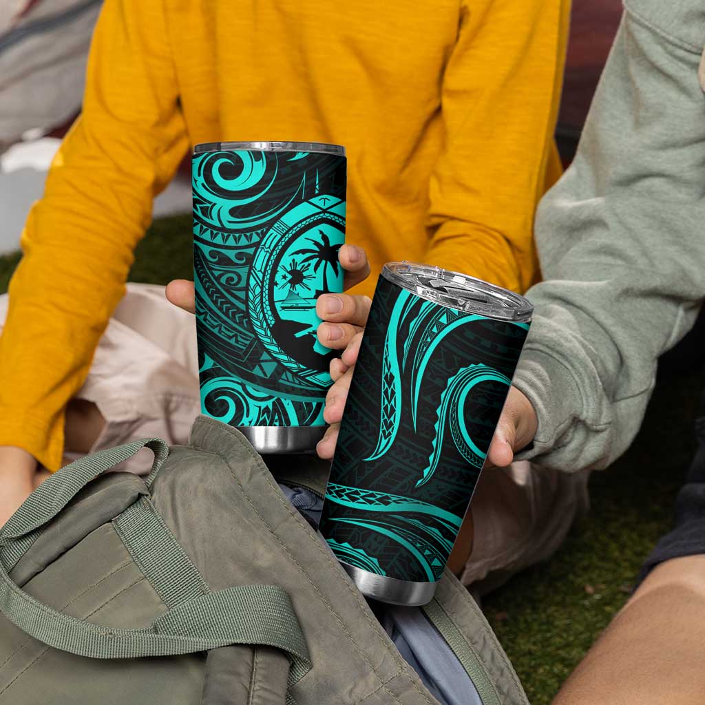 Polynesian Guam Coat of Arms Tumbler Cup Polynesian Tribal Tattoo Turquoise Version LT9 - Polynesian Pride