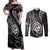 Polynesian Guam Coat of Arms Couples Matching Off Shoulder Maxi Dress and Long Sleeve Button Shirt Polynesian Tribal Tattoo Black Version