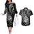 Polynesian Guam Coat of Arms Couples Matching Off The Shoulder Long Sleeve Dress and Hawaiian Shirt Polynesian Tribal Tattoo Black Version