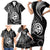 Polynesian Guam Coat of Arms Family Matching Short Sleeve Bodycon Dress and Hawaiian Shirt Polynesian Tribal Tattoo Black Version