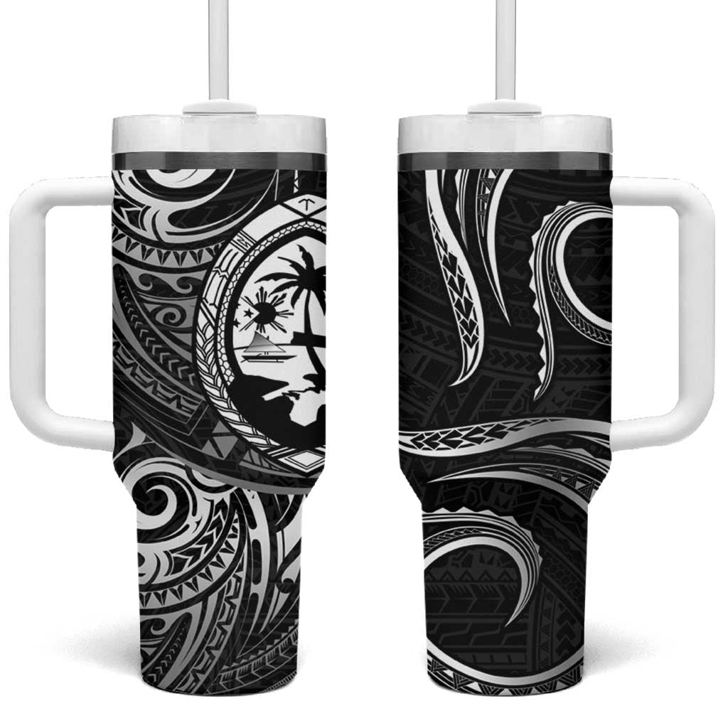 Polynesian Guam Coat of Arms Tumbler With Handle Polynesian Tribal Tattoo Black Version LT9 One Size: 40 oz Black - Polynesian Pride