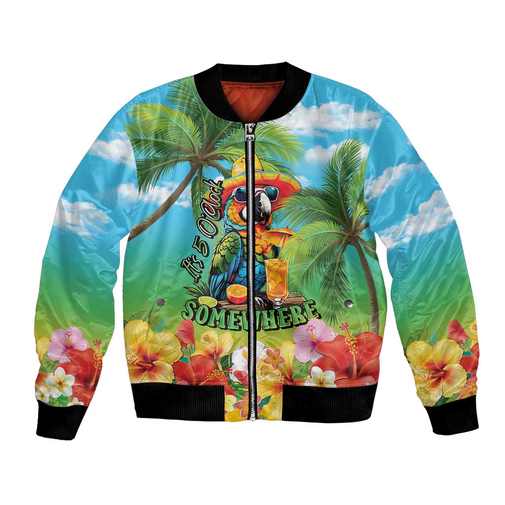 Always 5 O'clock Bomber Jacket Hawaiian Tropical Parrot LT9 Unisex Blue - Polynesian Pride