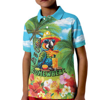 Always 5 O'clock Kid Polo Shirt Hawaiian Tropical Parrot LT9 Kid Blue - Polynesian Pride