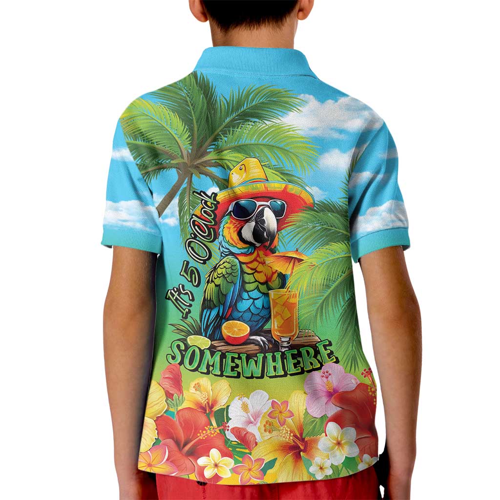 Always 5 O'clock Kid Polo Shirt Hawaiian Tropical Parrot LT9 - Polynesian Pride
