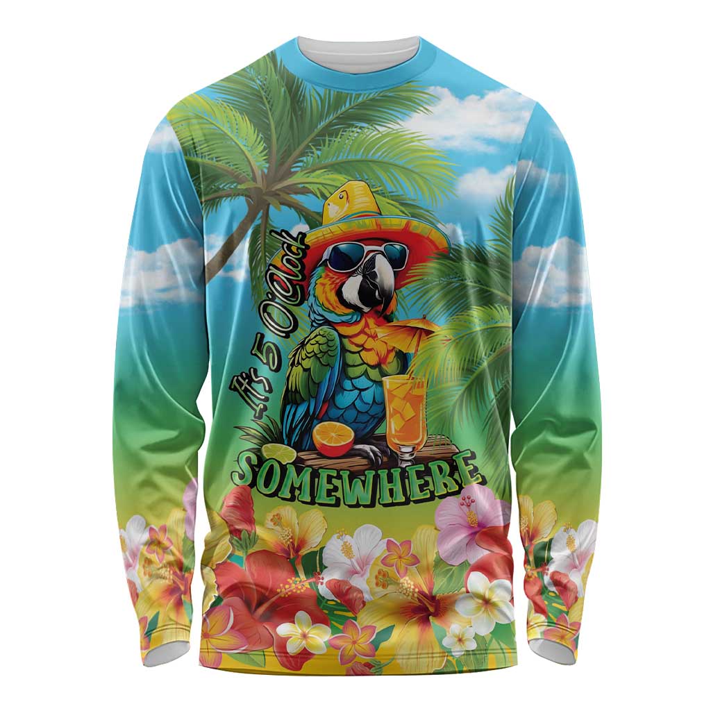 Always 5 O'clock Long Sleeve Shirt Hawaiian Tropical Parrot LT9 Unisex Blue - Polynesian Pride