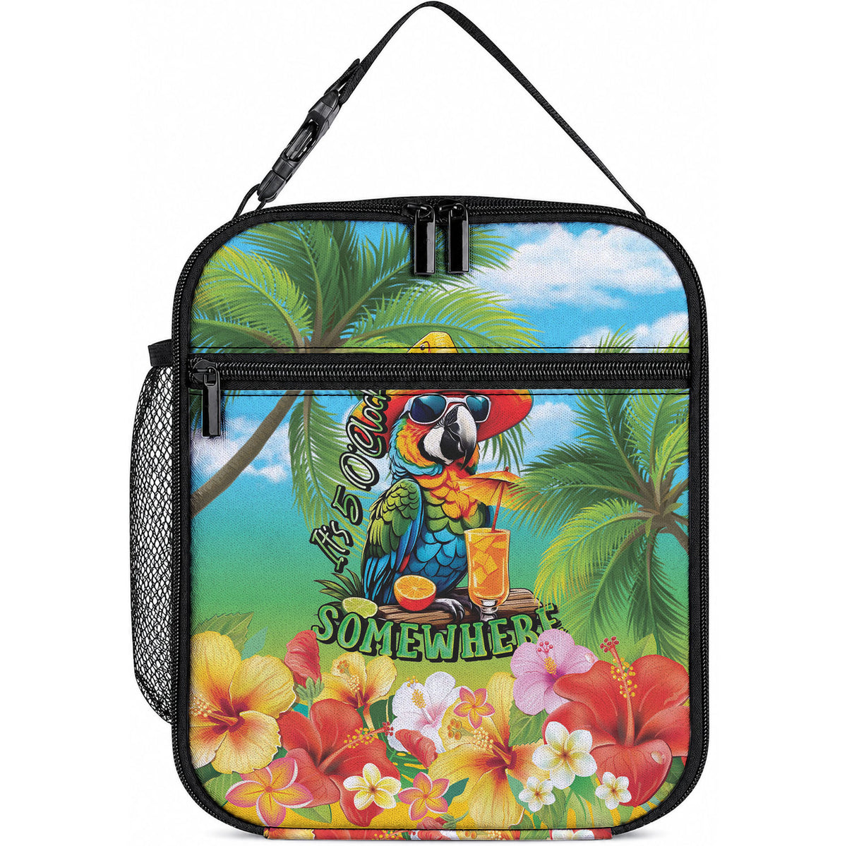Always 5 O'clock Lunch Bag Hawaiian Tropical Parrot LT9 10.2 × 8.3 × 4.3 inch Blue - Polynesian Pride