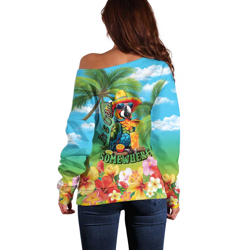 Always 5 O'clock Off Shoulder Sweater Hawaiian Tropical Parrot LT9 - Polynesian Pride
