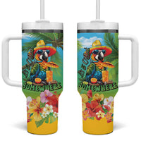 Always 5 O'clock Tumbler With Handle Hawaiian Tropical Parrot LT9 One Size: 40 oz Blue - Polynesian Pride