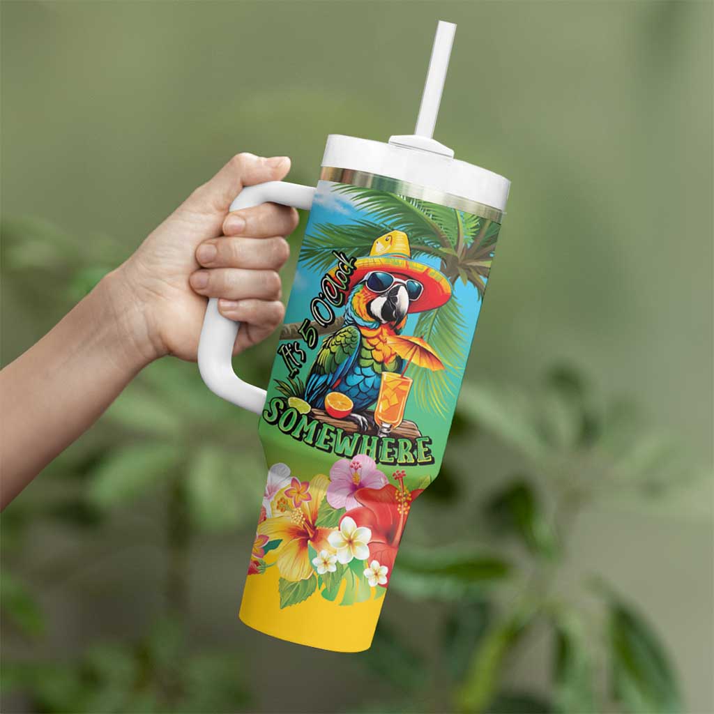 Always 5 O'clock Tumbler With Handle Hawaiian Tropical Parrot LT9 - Polynesian Pride