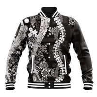 Hawaii Puakenikeni and Maile Lei Baseball Jacket Black Japanese Wave Style LT9 Unisex Black - Polynesian Pride