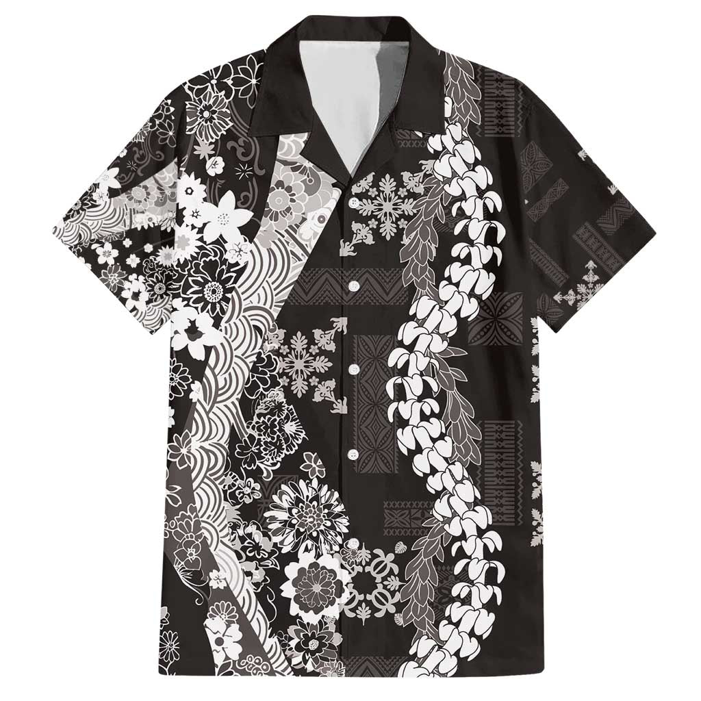 Hawaii Puakenikeni and Maile Lei Hawaiian Shirt Black Japanese Wave Style LT9 Black - Polynesian Pride